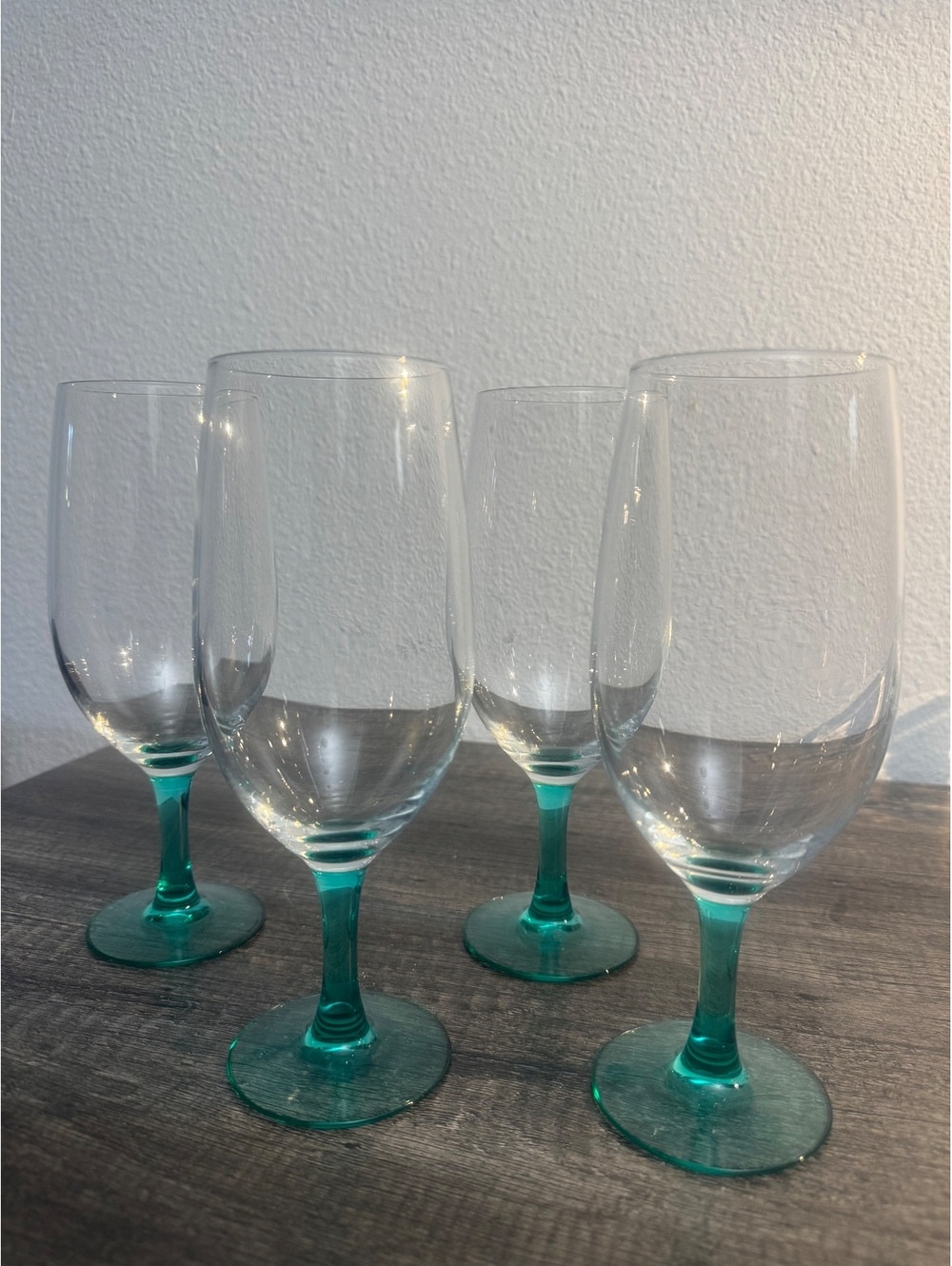 Vintage Luminarc France Domino Aqua Green Stem Wine Glasses Set of 4